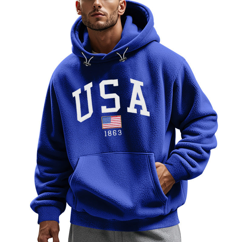 Herren Fleece Hoodie mit USA-Print, Weich und Warm