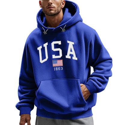 Herren Fleece Hoodie mit USA-Print, Weich und Warm