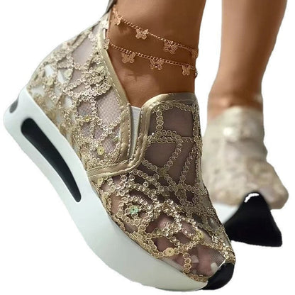 Damen Sneaker Netzdesign Glitzer Schuhe Modisch