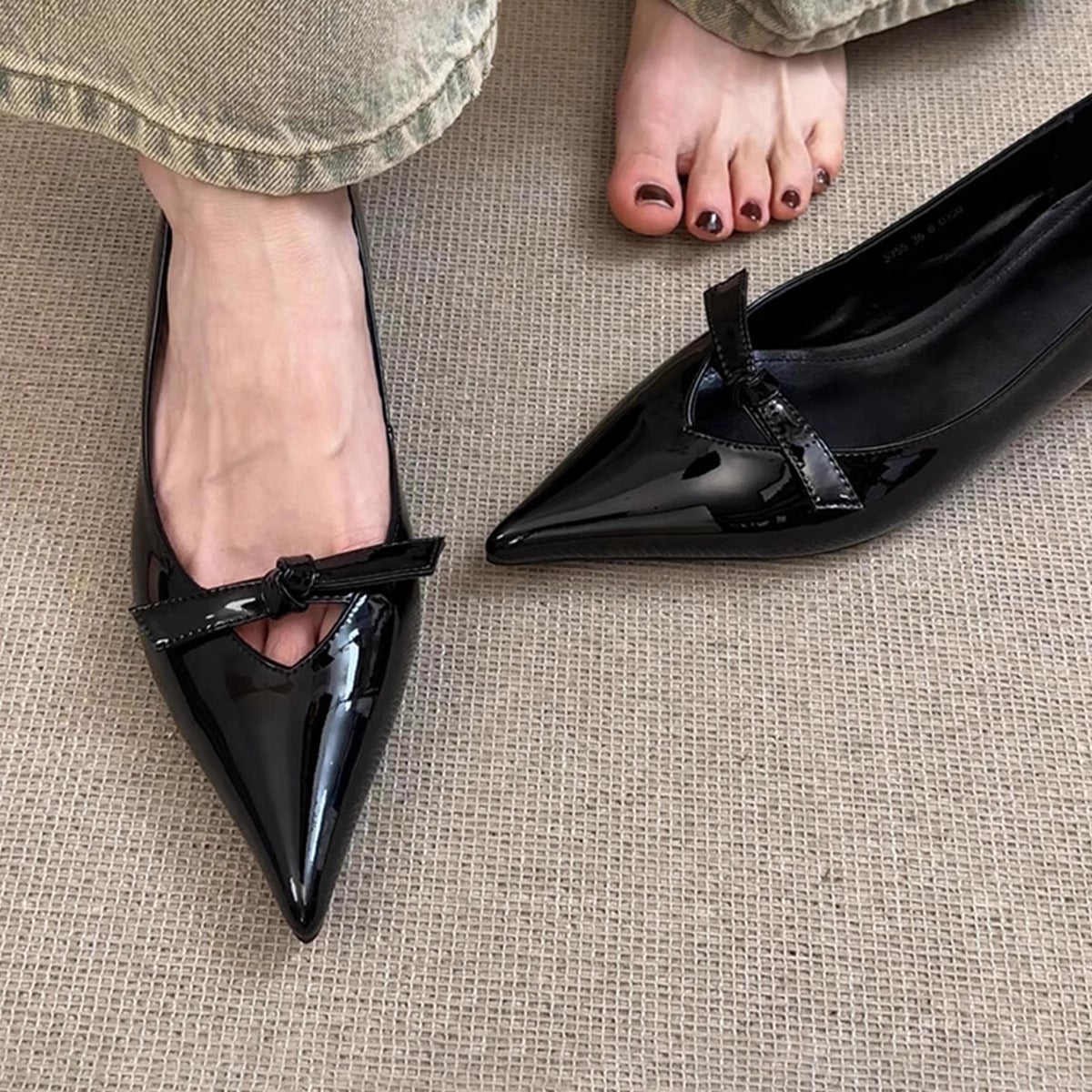 Damen Ballerinas Schlich Blockabsatz Spitze Komfort - BerlinGlamour