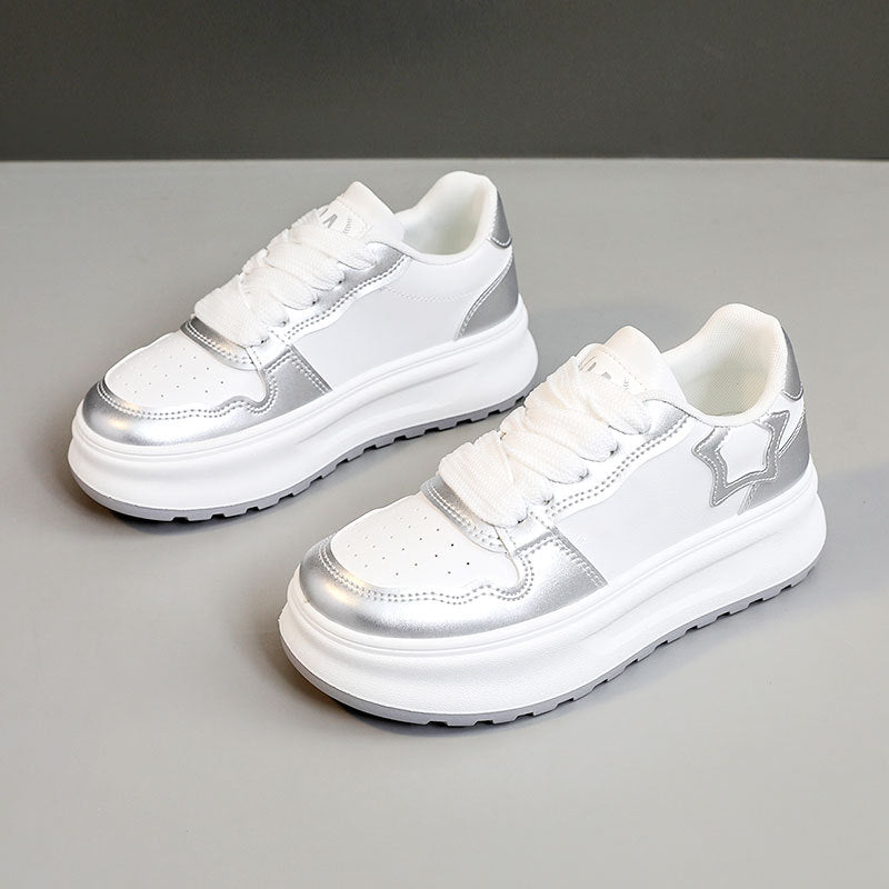 Damen Plateau Sneaker Metallic Akzent Atmungsaktiv Schuhe