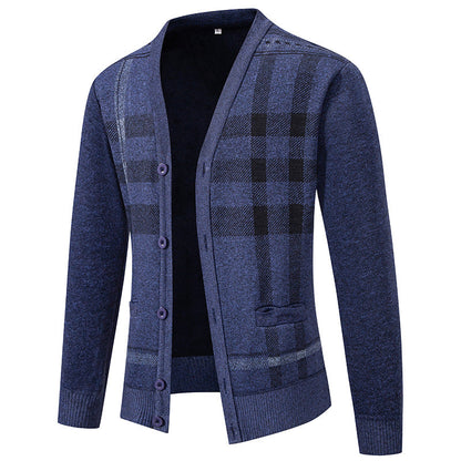 Herren Strickjacke Karomuster Modern Mit Knöpfen