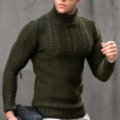 Herren Strickpullover Hochkragen Zopfmuster Elegant
