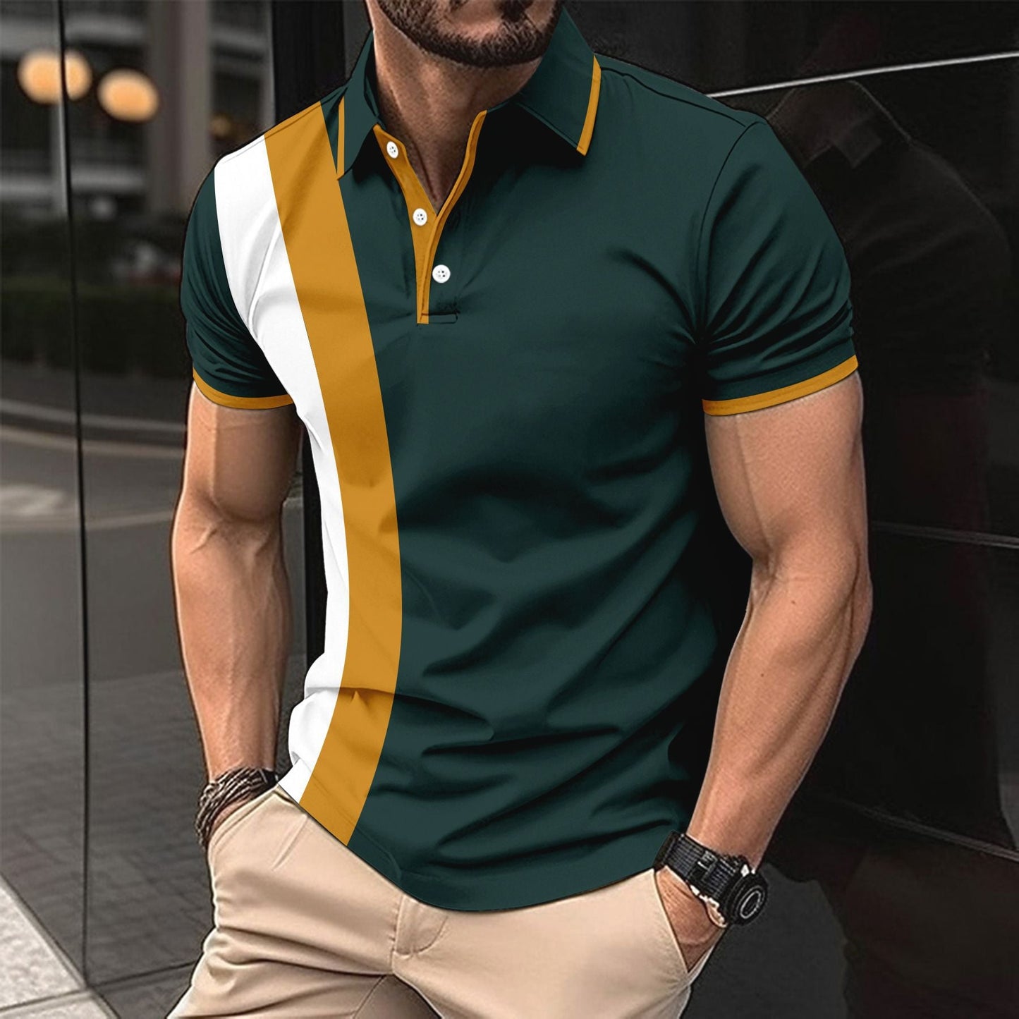 Herren Kurzarmhemd Sportlich Modern Farbblock Design