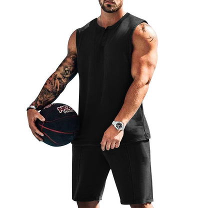 Herren Trainingsoutfit Ärmellos Sportlich Fitness Shorts Set