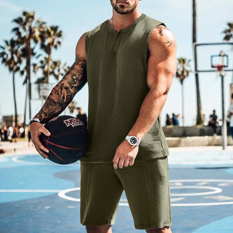 Herren Trainingsoutfit Ärmellos Sportlich Fitness Shorts Set