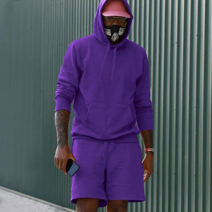 Herren Sportset Hoodie Shorts Sweat Set Grau Sportlich