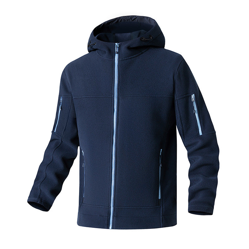 Herren Fleecejacke Wasserdicht mit Kapuze und Reißverschlusstaschen