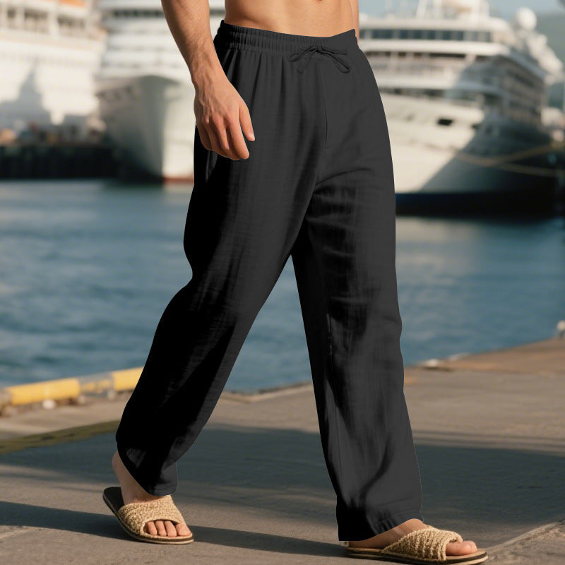 Herren Leinenhose Bequem Elastisch Taschen