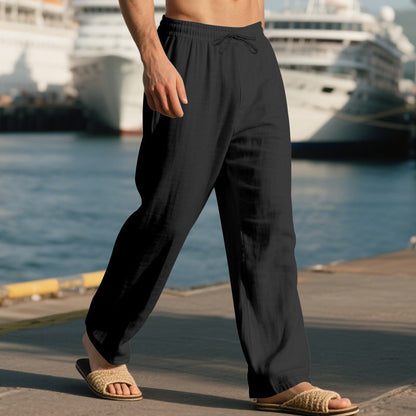 Herren Leinenhose Bequem Elastisch Taschen