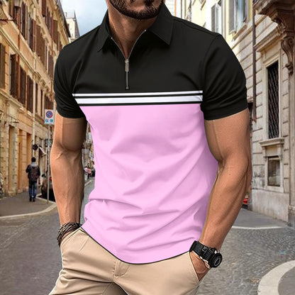 Herren Kurzarmshirt Sportlich Mit Reißverschluss Modern