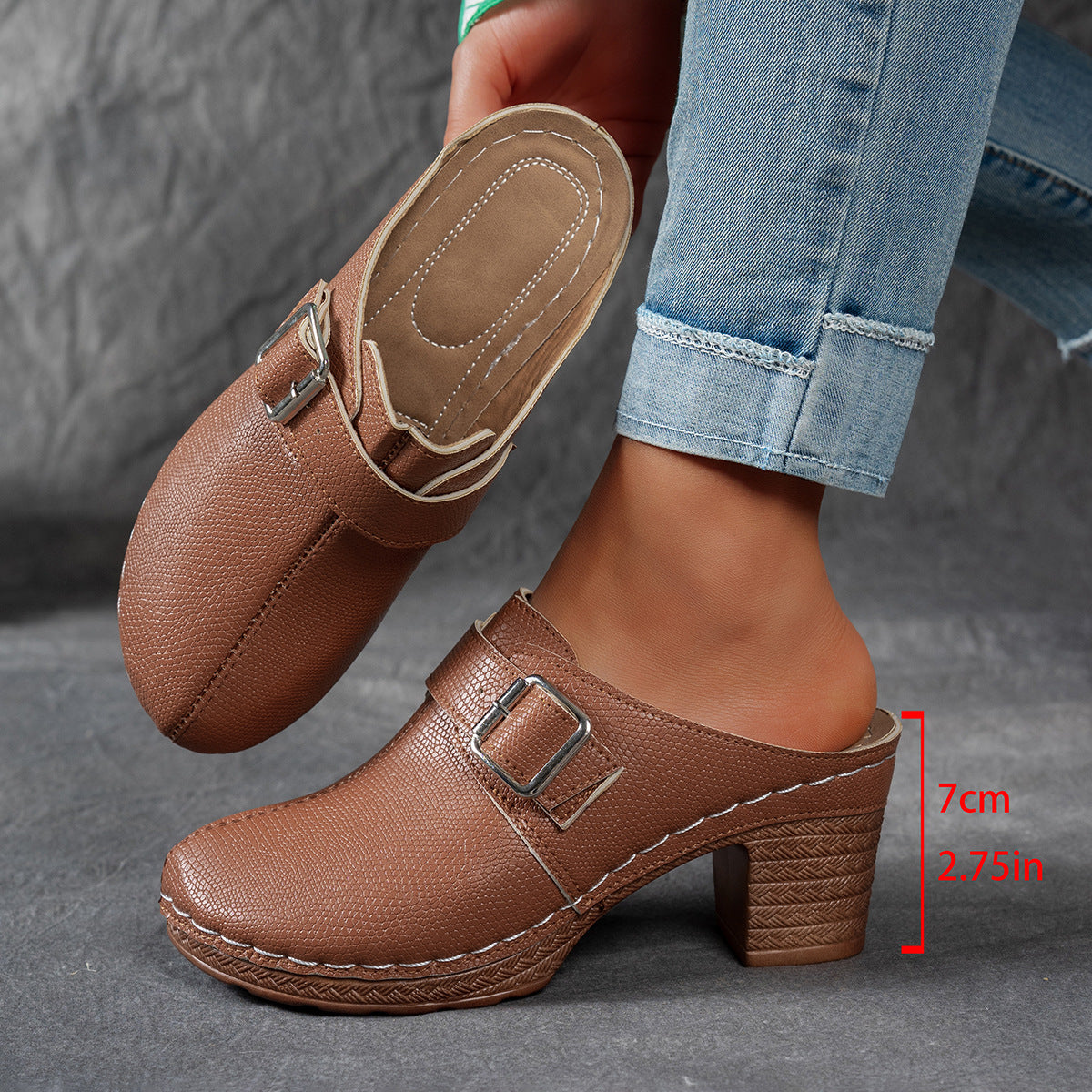 Damen Clogs mit Schnallen-Design und Komfort-Absatz