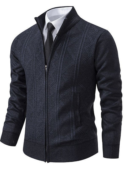 Herren Strickjacke Stehkragen Zopfmuster Modern