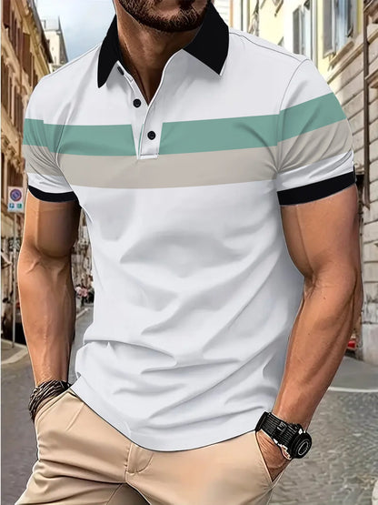 Herren Poloshirt Blau Weiss Streifen Modern