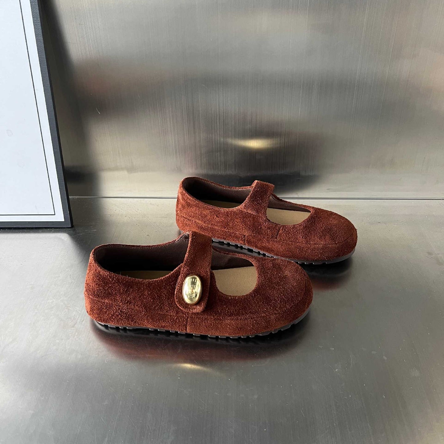 Damen Mokassins Weich Wildleder Schuhe Mit Riemen