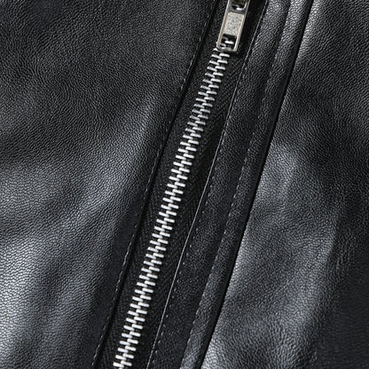 Herren Lederjacke Premium Kunstleder mit Reißverschluss Schwarz