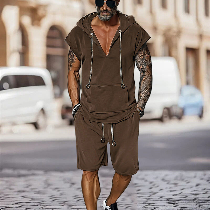 Herren Freizeit-Set mit Kapuzen-T-Shirt und Shorts Sportlich - BerlinGlamour