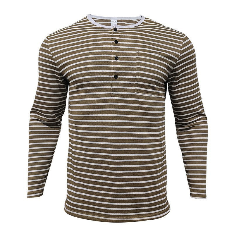 Herren Henley-Shirt Langarm Streifenmuster Klassisch