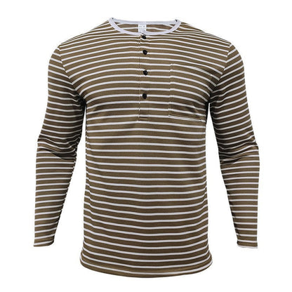 Herren Henley-Shirt Langarm Streifenmuster Klassisch