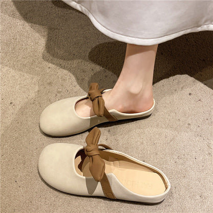 Damen Mules Bequem mit Schleife Modisch