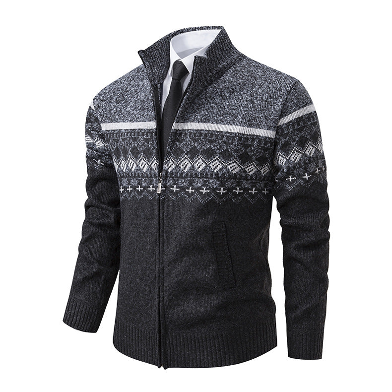 Herren Strickjacke Modern Hochkragen Grau
