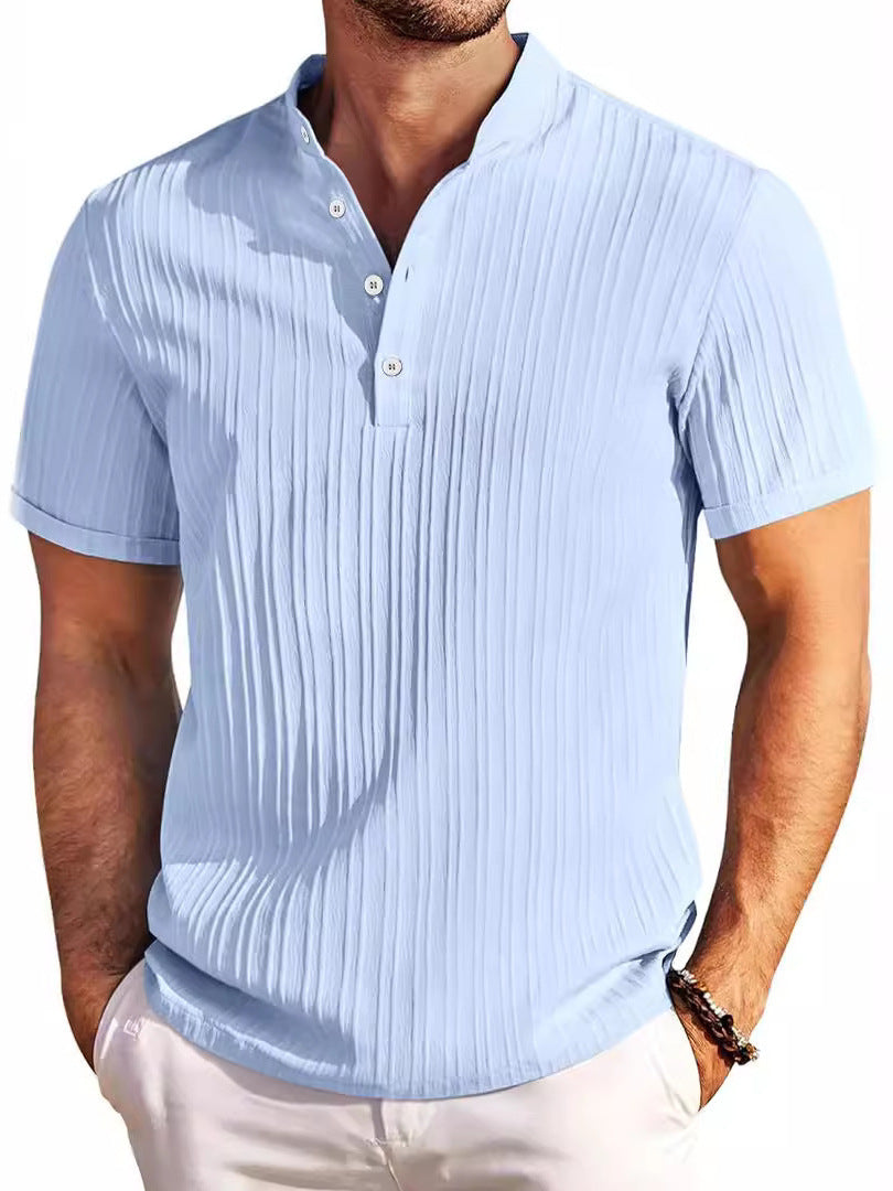 Herren Hemd Kurzarm Modern mit Knöpfen und Struktur