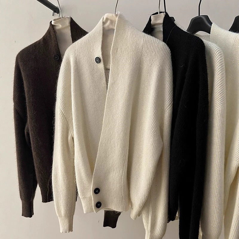 Damen Strickcardigan Modern mit Revers Glamour Style
