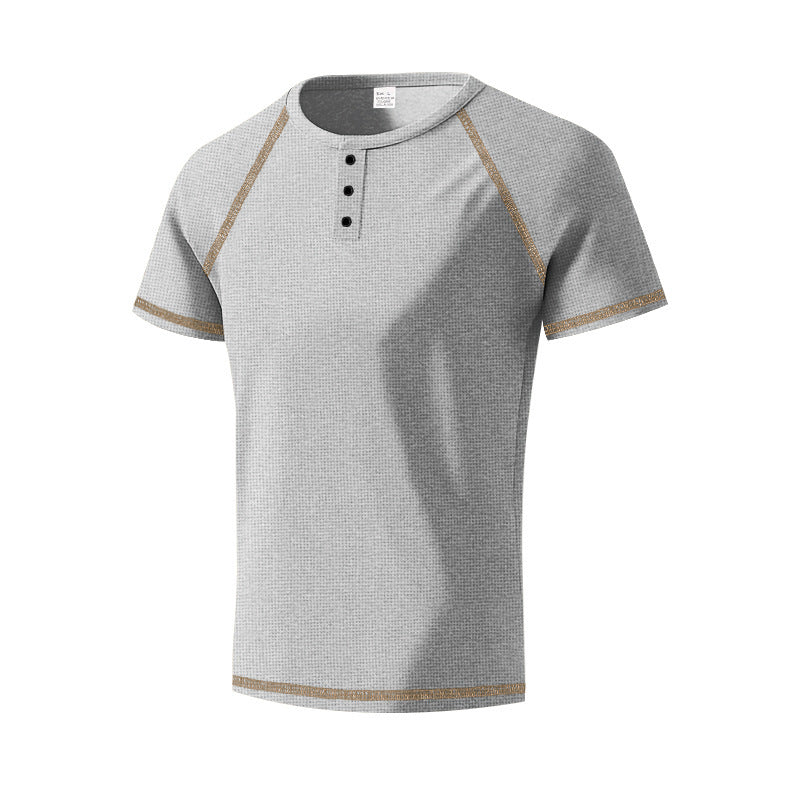 Herren Kurzarm Hemd Modern mit Kontrastknöpfen Trendy Style