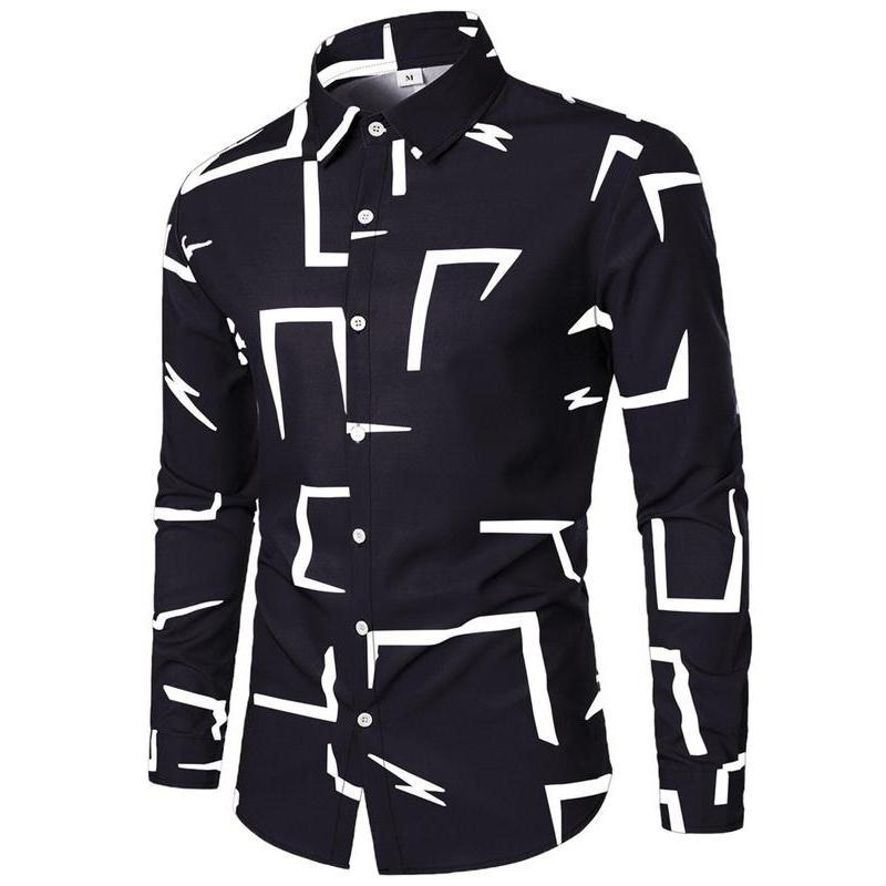 Herren Langarmhemd Modern Geometrisches Design Schwarz