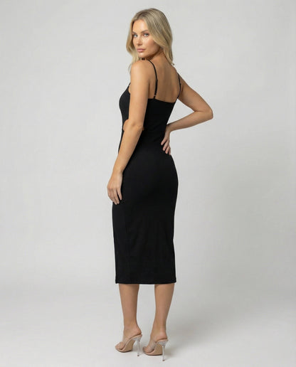 Damen Midikleid Satin Schlitz Cut-Out Elegant