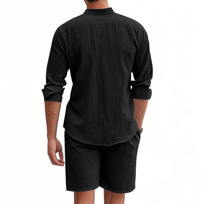 Herren Casual Set Langarmshirt und Shorts Sommer