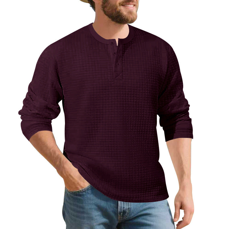 Herren Langarmshirt Komfort Waffelmaterial Knopfleiste Modern