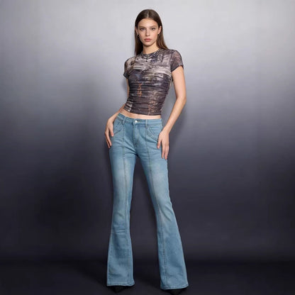 Damen Jeans Bootcut Hochbund Elegant Slim