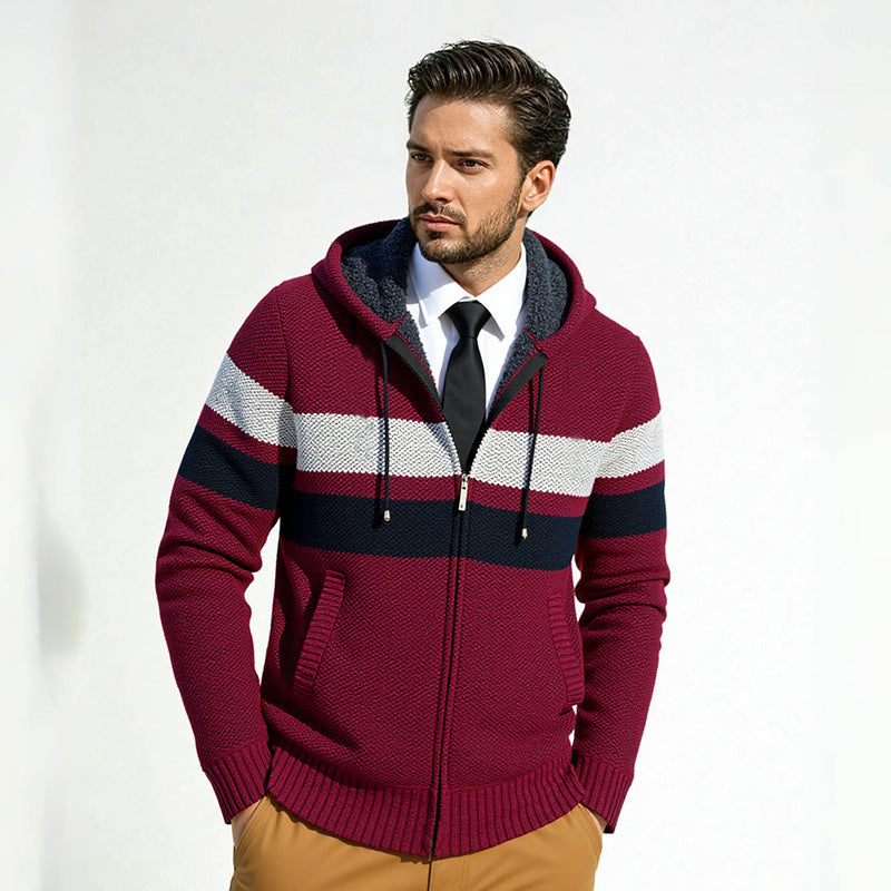 Herren Strickjacke Modern mit Kordelzug und Muster