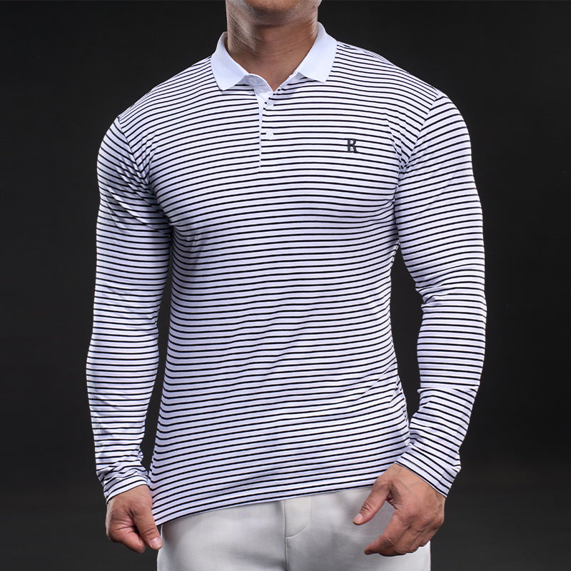 Herren Poloshirt Langarm mit feinen Streifen Modern