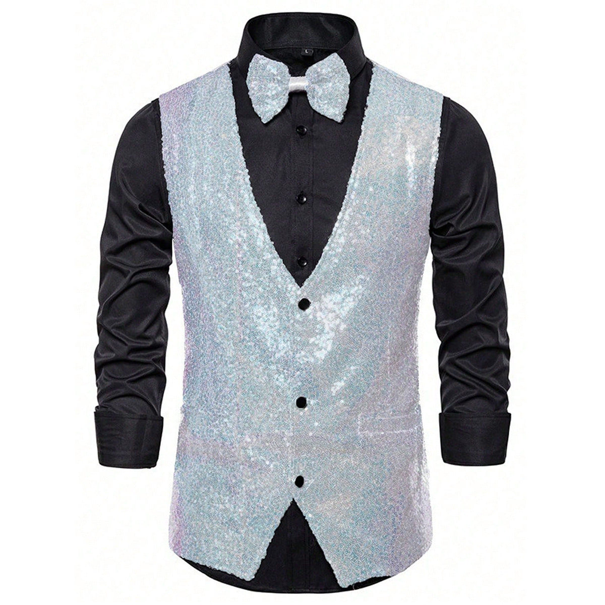 Herren Paillettenweste Glitzer mit Fliegenband Elegant