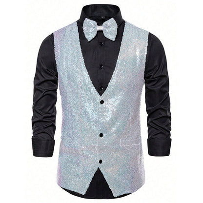 Herren Paillettenweste Glitzer mit Fliegenband Elegant
