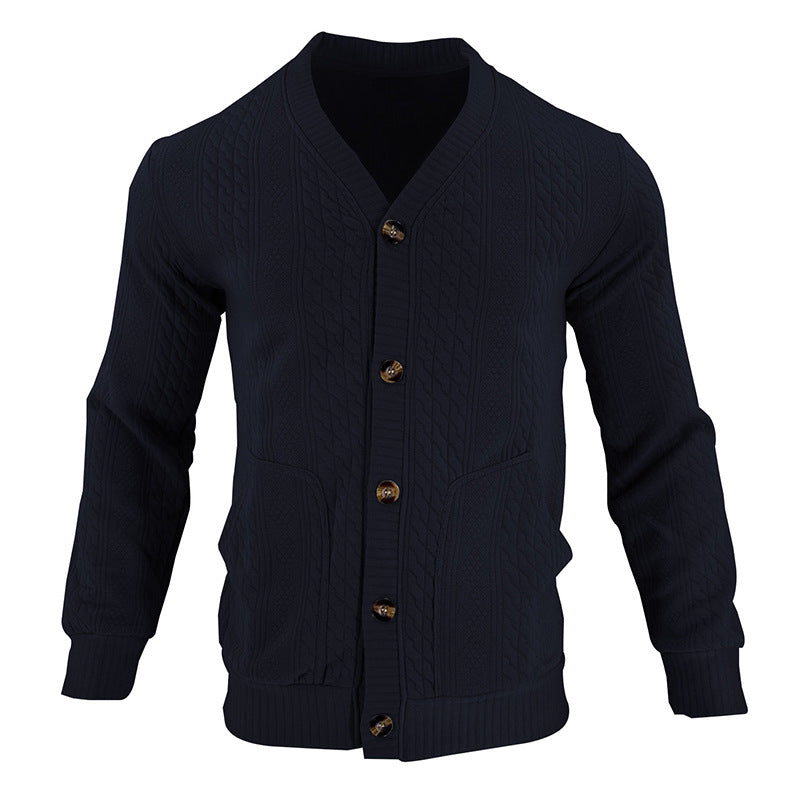 ein Beispiel für einen neuen Titel: Herren Strickjacke mit hochwertigem Strukturmuster und modernen Knöpfen