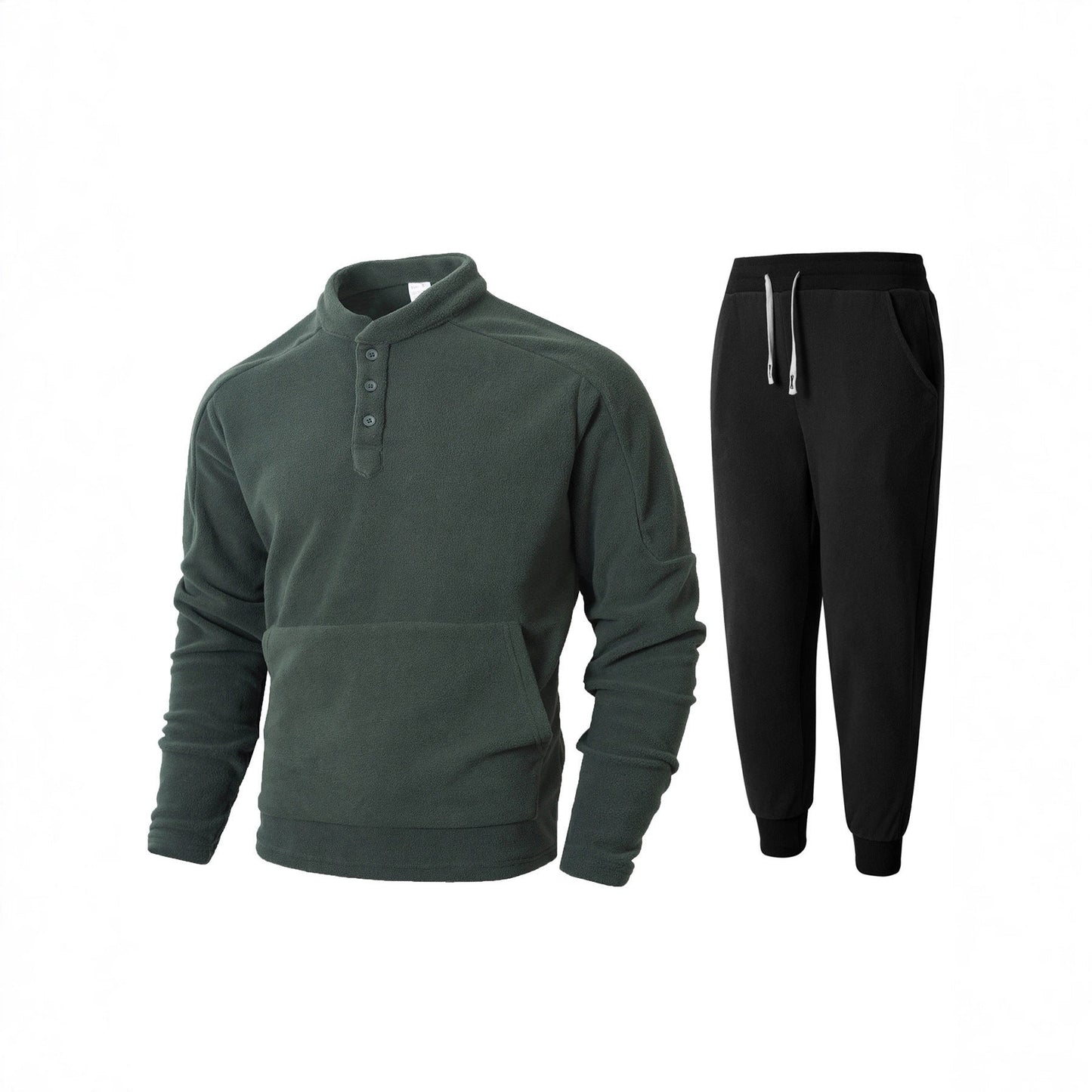 Herren Fleece Trainingsanzug Set Warm mit Taschen und Knöpfen