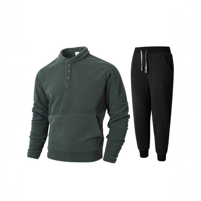 Herren Fleece Trainingsanzug Set Warm mit Taschen und Knöpfen