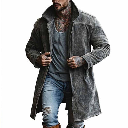 Herren Langmantel Wildleder Modern Schwarzer Ledermantel