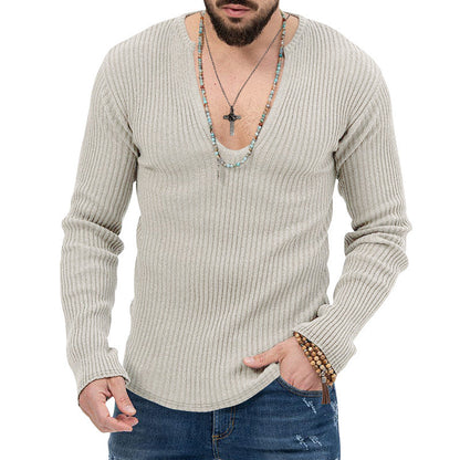 Herren Pullover Lässig Ripp Optik V-Ausschnitt Modern