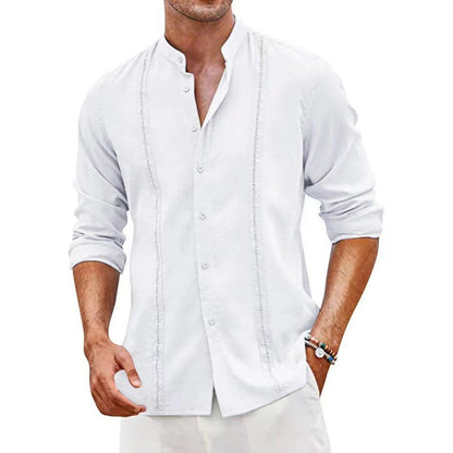 Herren Leinenhemd Langarm Stehkragen Elegent Modern