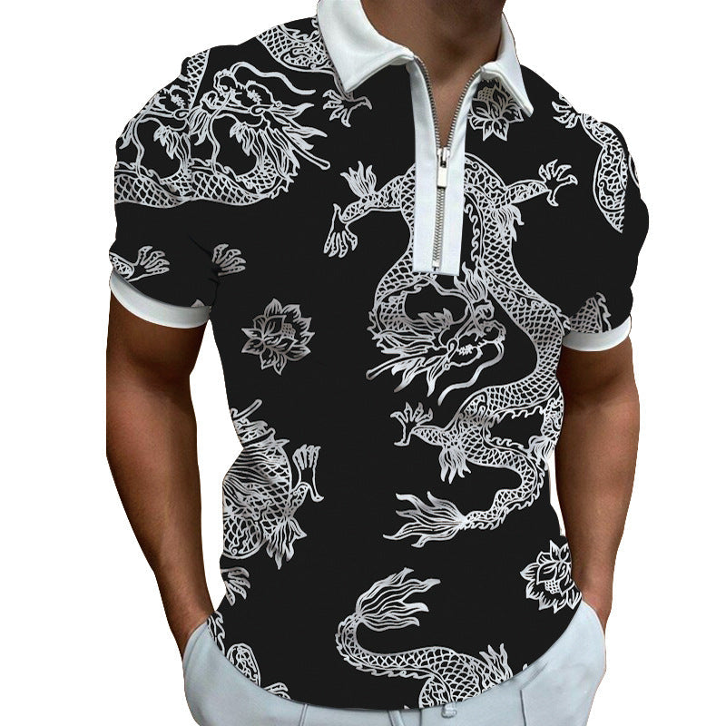Herren Poloshirt Modern Grafisches Muster Reißverschluss