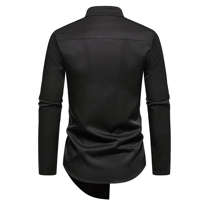 Herren Hemd Langarm Modern Stehkragen Asymmetrisch