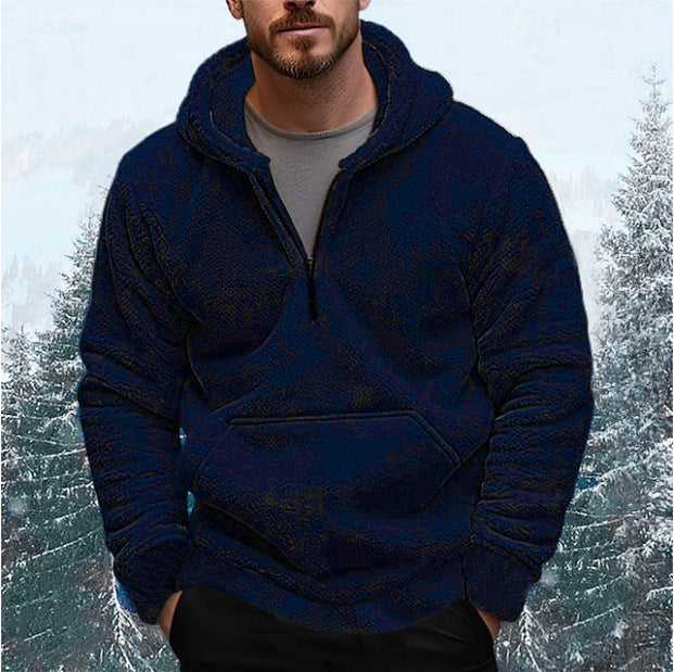 Herren Fleece Pullover Kapuzenjacke Kurz Reißverschluss Kängurutasche