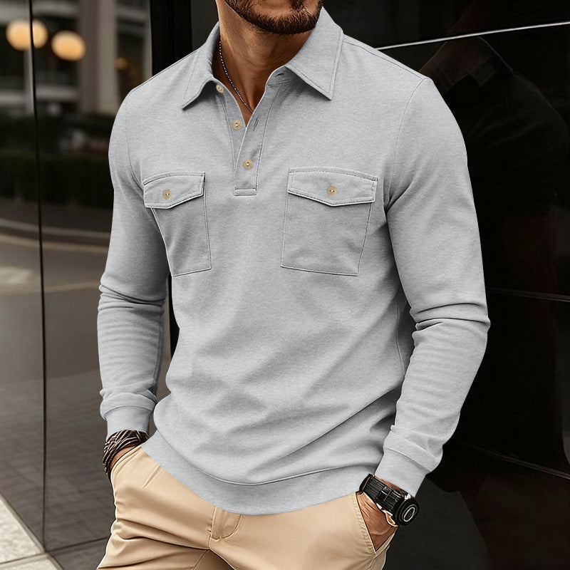Herren Polohemd Langarm mit Brusttaschen Sportlich Elegant