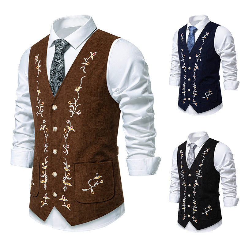 Herren Weste Elegant mit Stickereien Modern Floral - BerlinGlamour