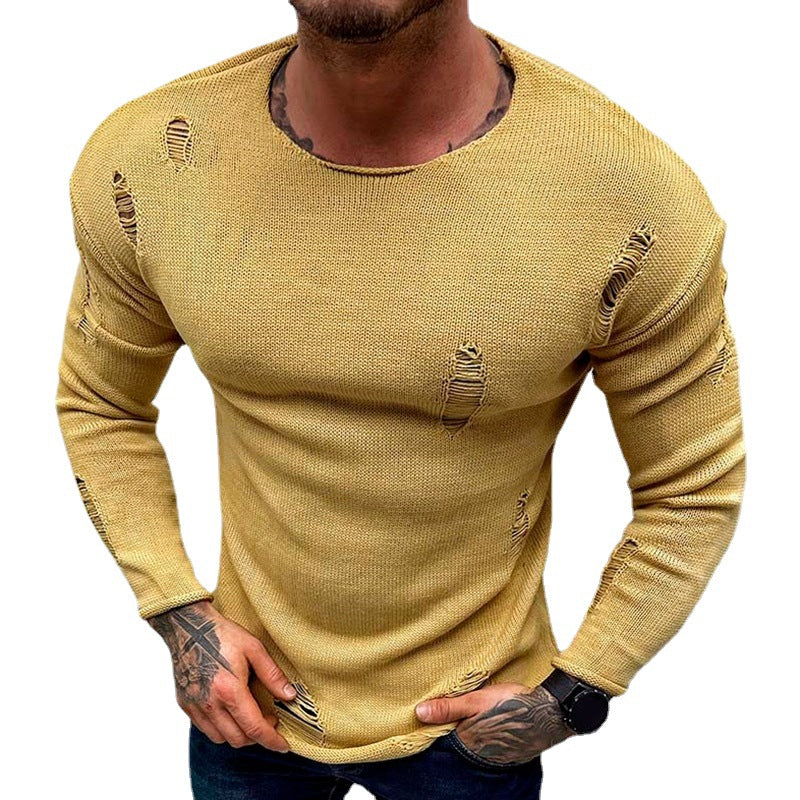 Herren Pullover Rundhals mit Fransen Modern Style