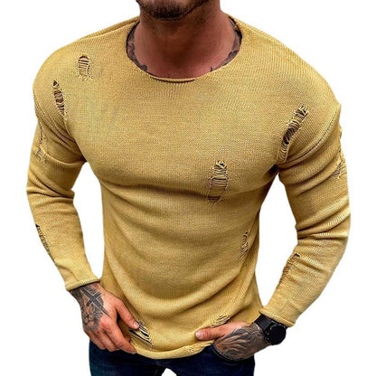 Herren Pullover Rundhals mit Fransen Modern Style